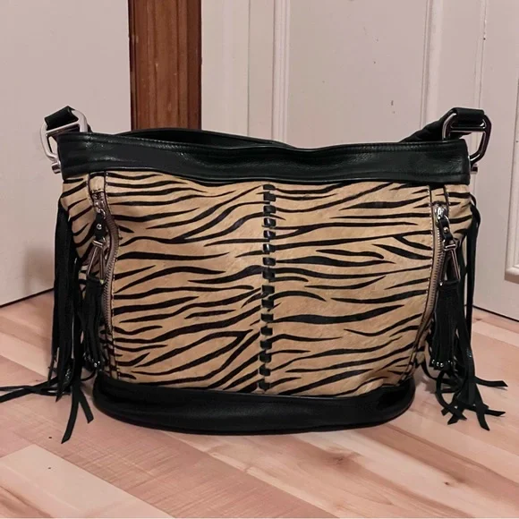 B Makowski Animal Print Calf Hair Bag - Picture 6 of 15